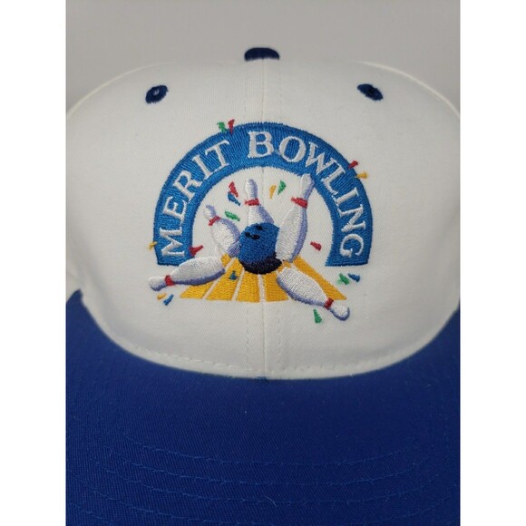 Vintage Merit Bowling Trucker Hat Embroidered Blue White Snapback NOS Pins Ball - Picture 2 of 14